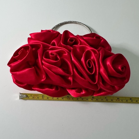 Gorgeous Satin Red Rose Evening Bag with Silver Hardware - Picture 8 of 11